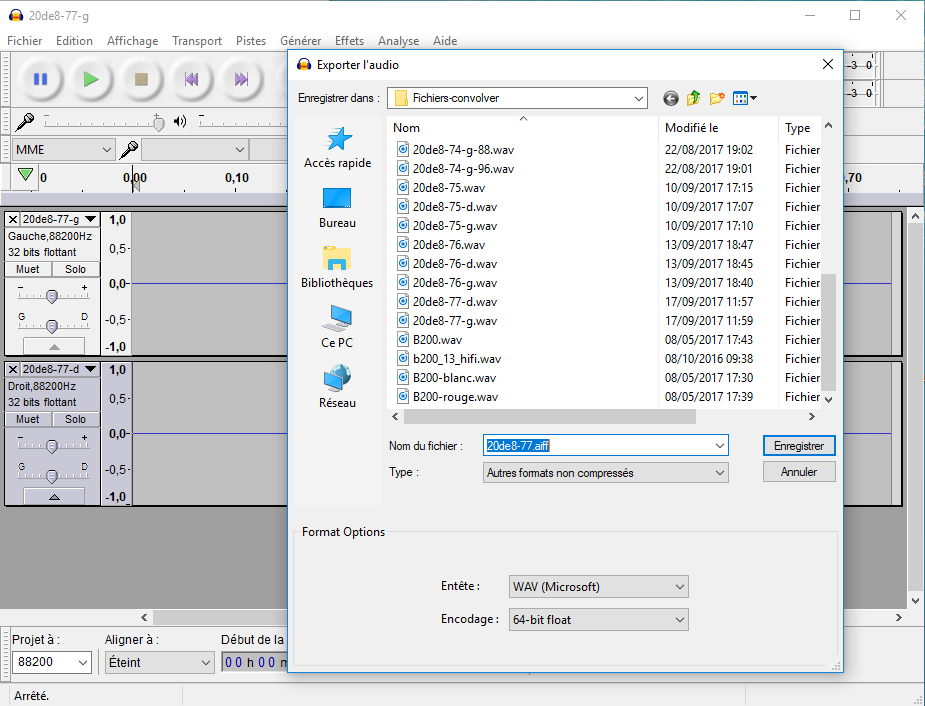 paramètres d'exportation audacity