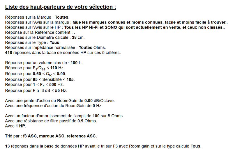 Première partie de la réponse, rappel des critères se sélection