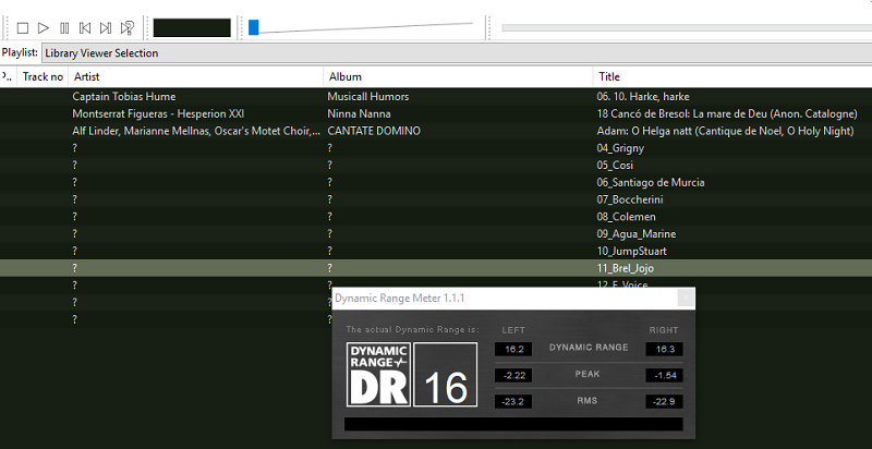 Dynamique Range Meter dans Foobar, Brel, Jojo