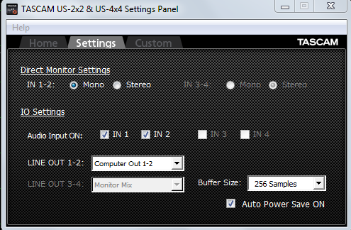 configuration de la TASCAM US-2X2
