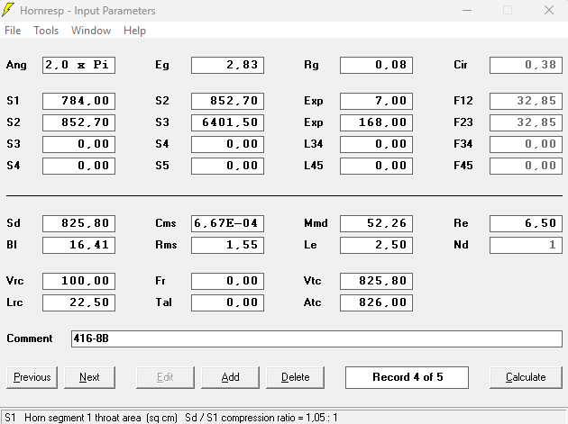 Paramètres de simulation pour le 416-8B