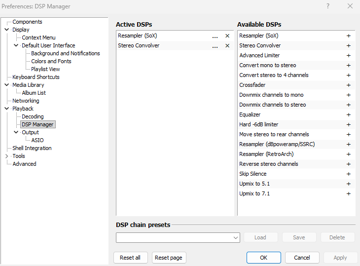 DSP dans Foobar pour la convolution
