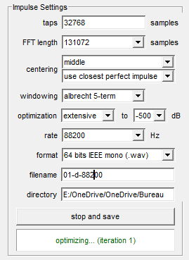 Paramétrage de Impulse Settings dans rePhase à 88200 Hz