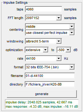 Paramètres Settings de RePhase pour un mini DSP